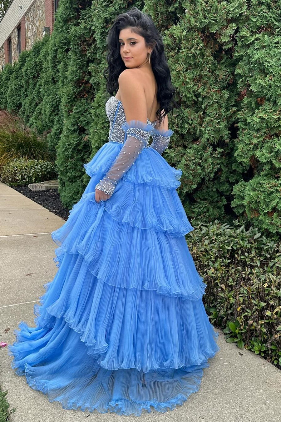 Lana |A-line Sweetheart Tiered Organza Prom Dress with Detachable Sleeves - Prom Dress - DYAVOR®