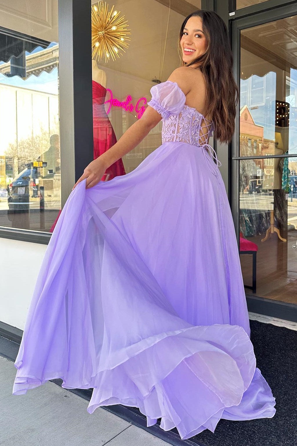 Rachel |A line Sweetheart Chiffon Prom Dress with Puff Sleeves - Prom Dress - DYAVOR®