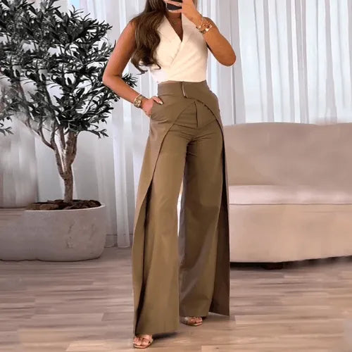 Women's High Waist Pants with Wide Legs - 05/112024 1 - DYAVOR®