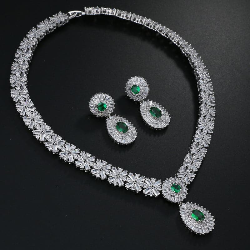 Luxurious Waterdrop Cubic Zirconia Earrings and Necklace Set MSN110821 - Jewelry Set - DYAVOR®
