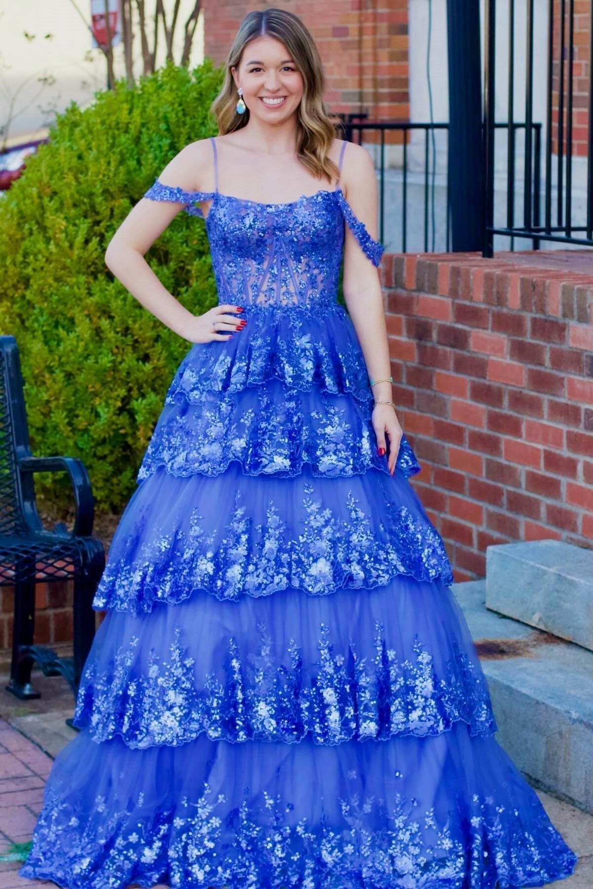 Maureen | Tulle Sequin Cold-Shoulder Ruffle Tiered Long Prom Dress - Prom Dress - DYAVOR®
