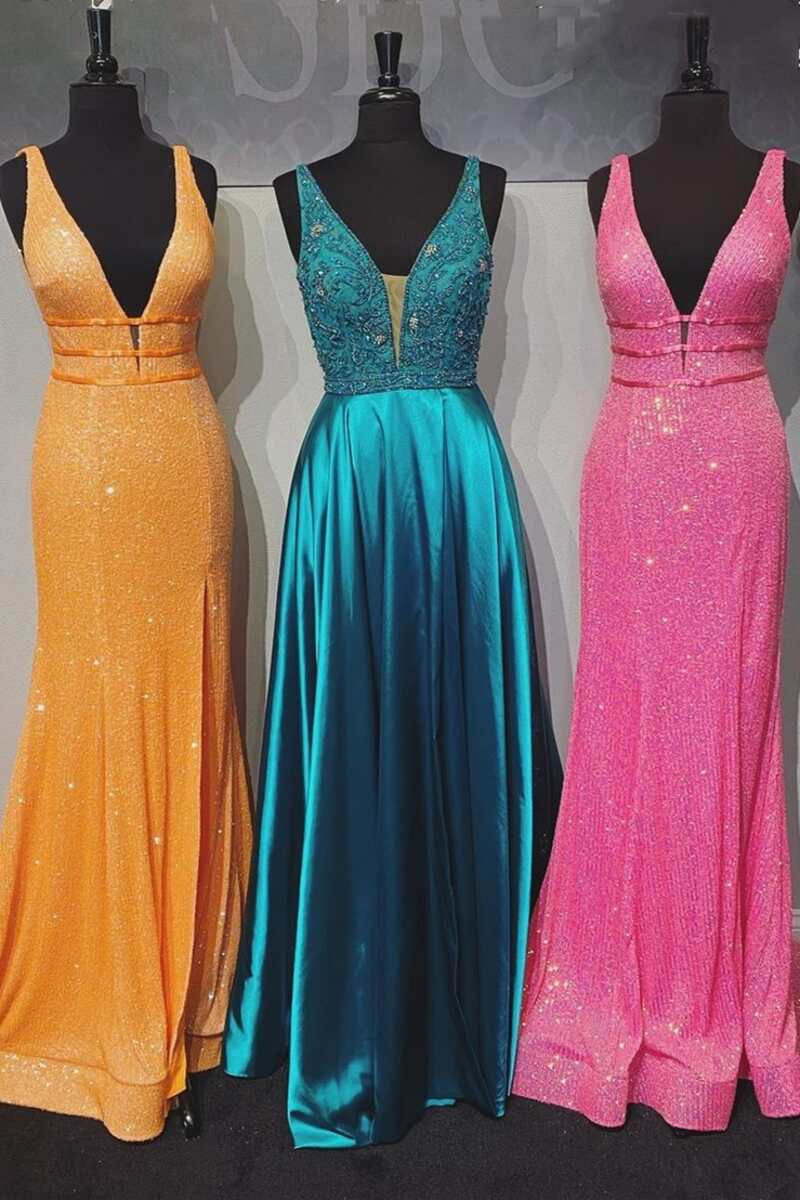 White Sequined V-Neck Mermaid Prom Dress with Slit - Prom Dress - DYAVOR®