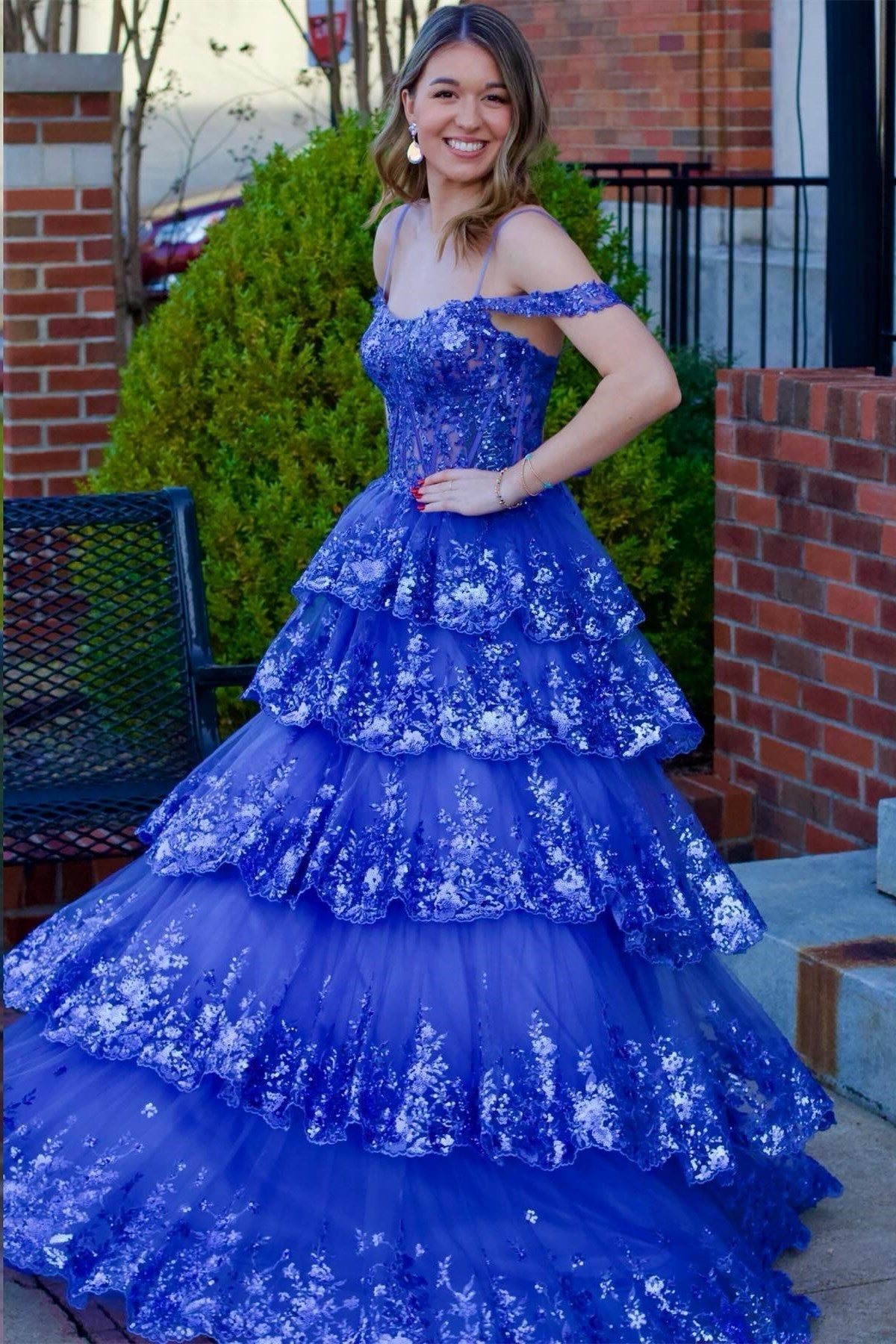 Maureen | Tulle Sequin Cold-Shoulder Ruffle Tiered Long Prom Dress - Prom Dress - DYAVOR®