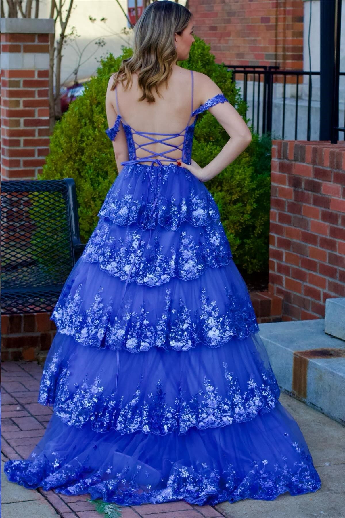 Maureen | Tulle Sequin Cold-Shoulder Ruffle Tiered Long Prom Dress - Prom Dress - DYAVOR®