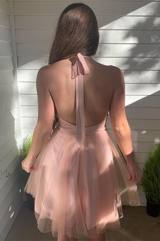 Winifred |A-line Blush Deep V-Neck Tulle Homecoming Dress - Homecoming Dress - DYAVOR®