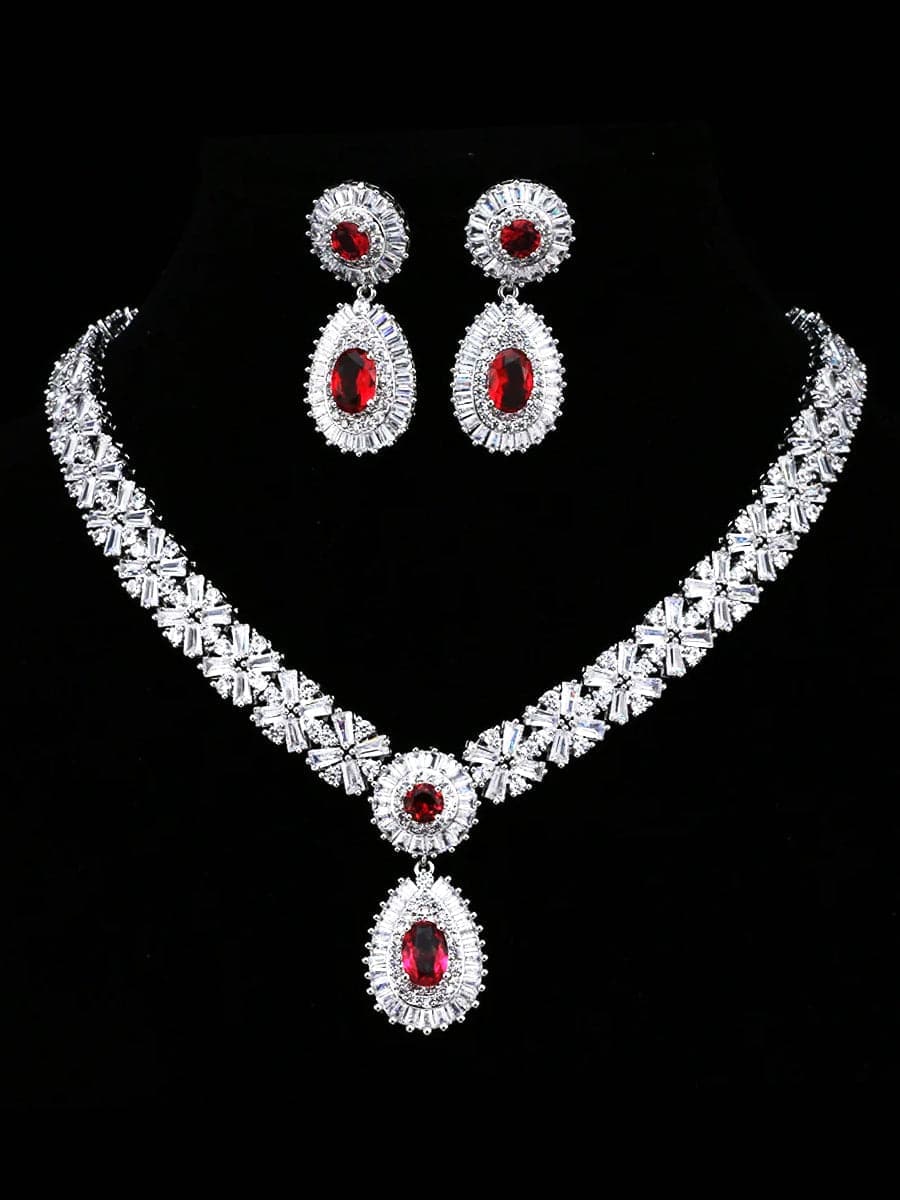 Luxurious Waterdrop Cubic Zirconia Earrings and Necklace Set MSN110821 - Jewelry Set - DYAVOR®