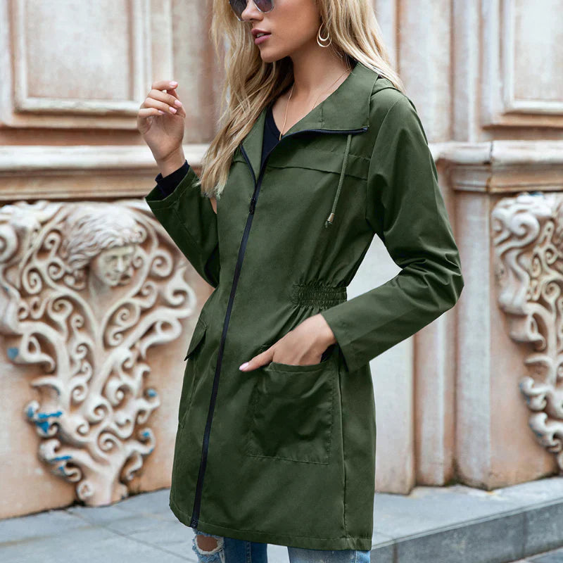Bella - lightweight long raincoat with hood for women - - DYAVOR®