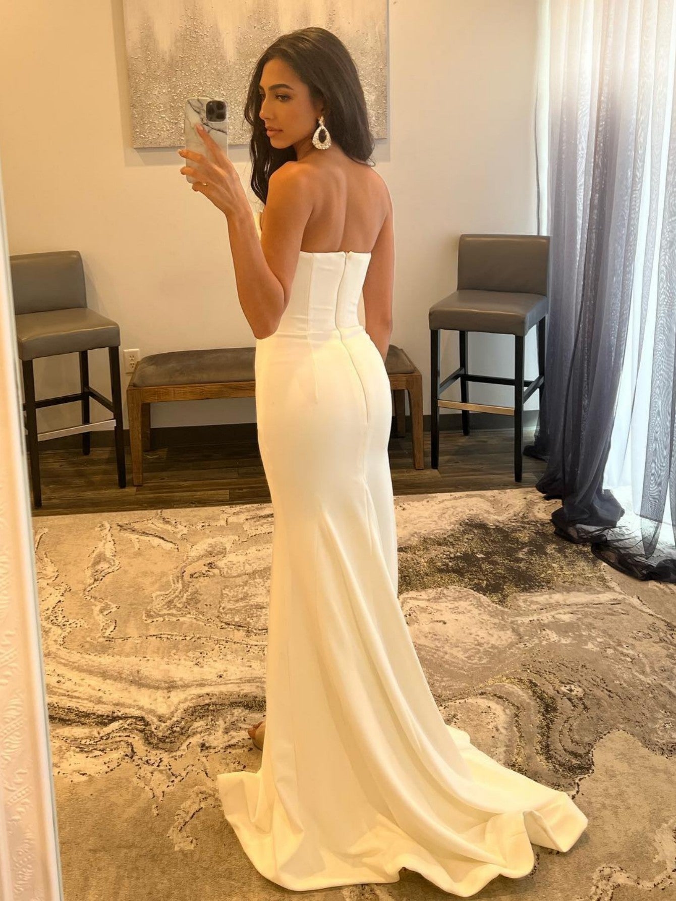 White Strapless V Neck Long Prom Dress With Slit - Prom Dress - DYAVOR®