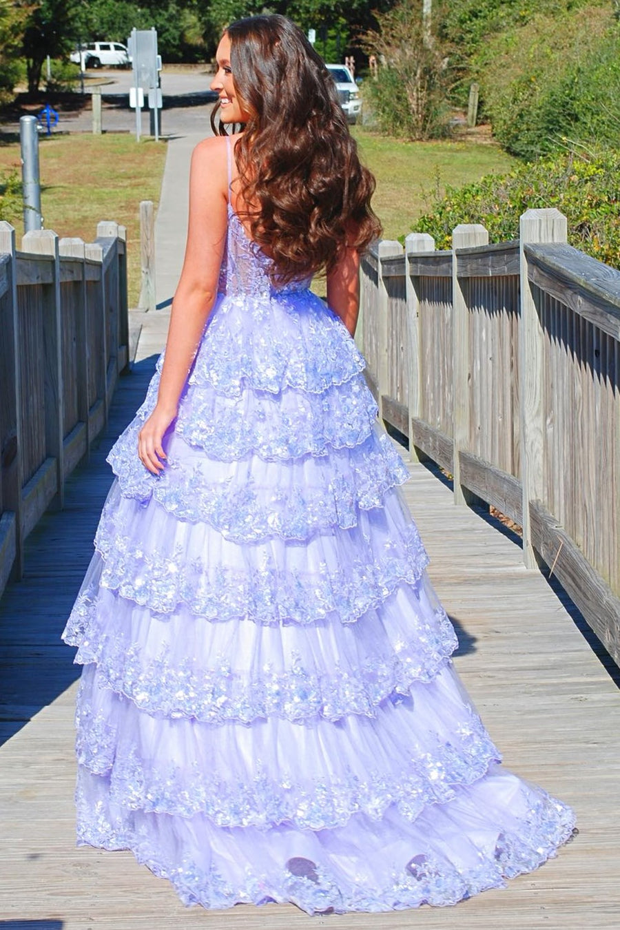 Maryam |A Line Spaghetti Straps Tiered Lace Prom Dress - Prom Dress - DYAVOR®
