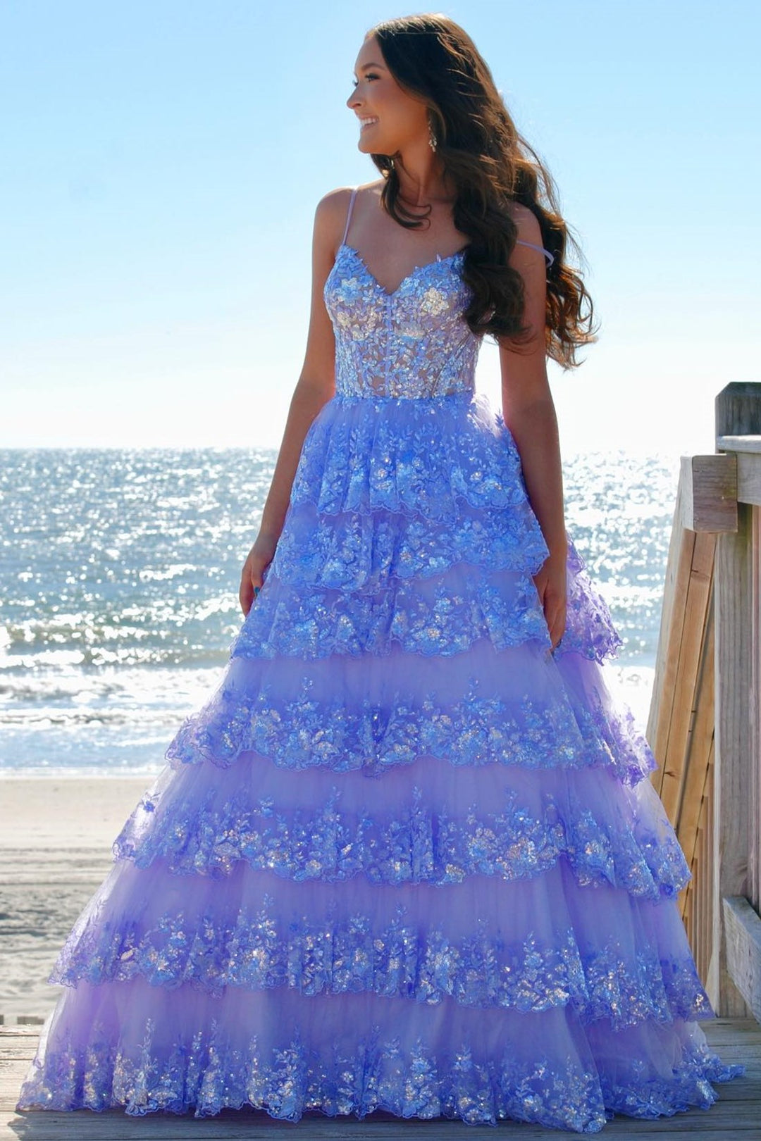 Maryam |A Line Spaghetti Straps Tiered Lace Prom Dress - Prom Dress - DYAVOR®