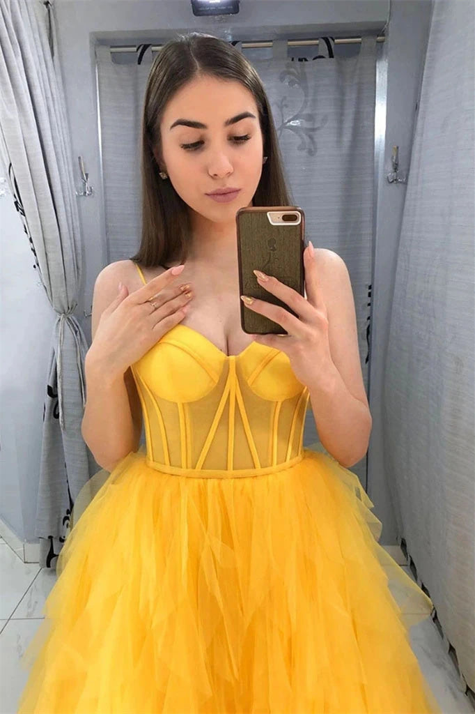 Vivian | Spaghetti Straps Yellow Tulle Long Formal Dress - Prom Dress - DYAVOR®