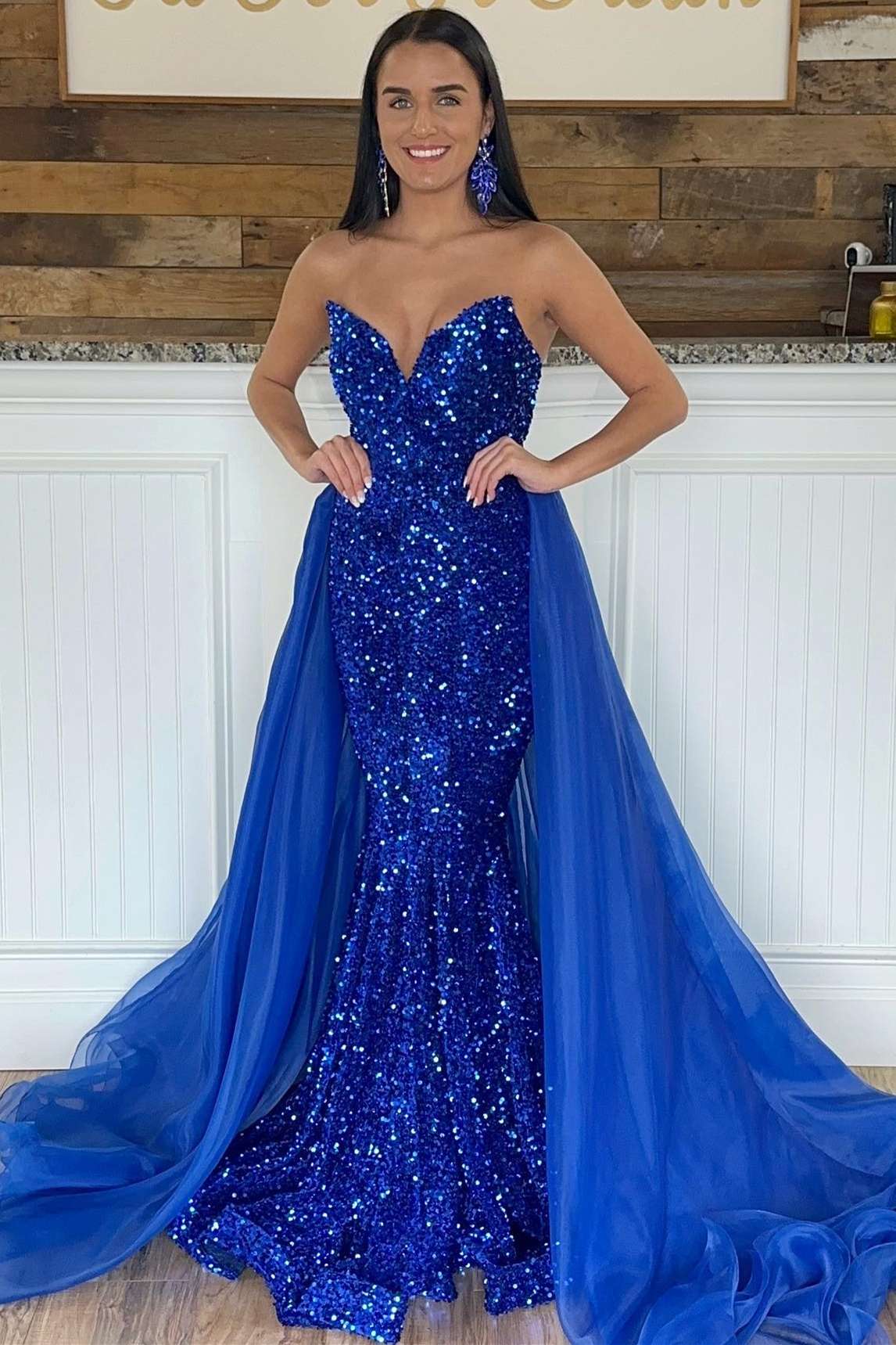 Noria | Blue Sequin Strapless Mermaid Long Pageant Dress - Prom Dress - DYAVOR®
