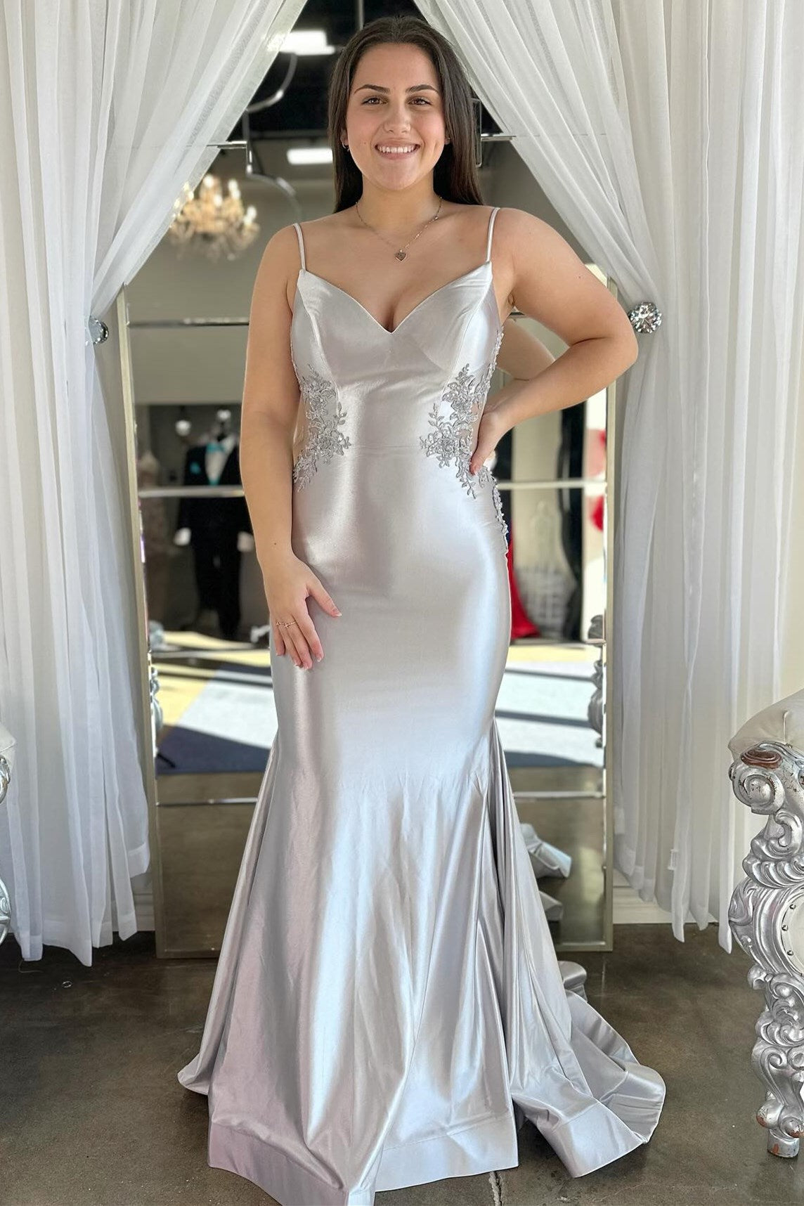 Sage Green Spaghetti Strap Backless Trumpet Long Gown - Prom Dress - DYAVOR®