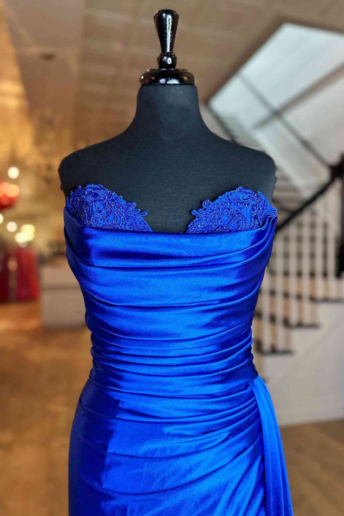 Fuchsia Strapless Mermaid Satin Pleated Long Prom Dress - prom dress - DYAVOR®