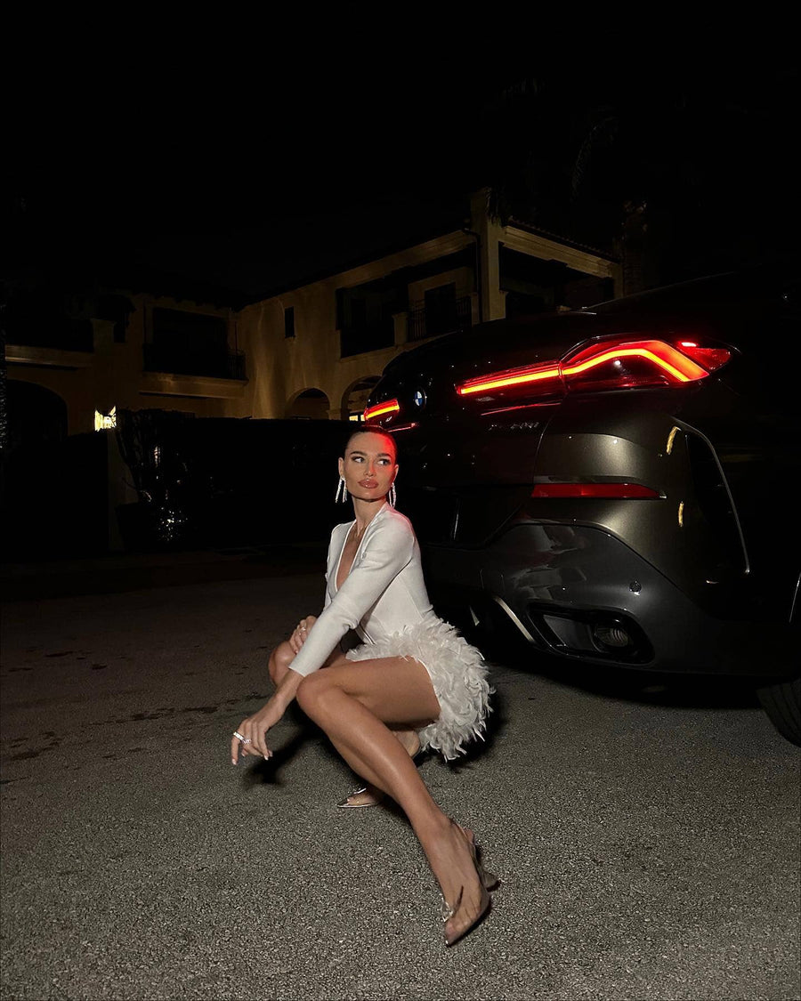 Feathers White Mini Dress - - DYAVOR®