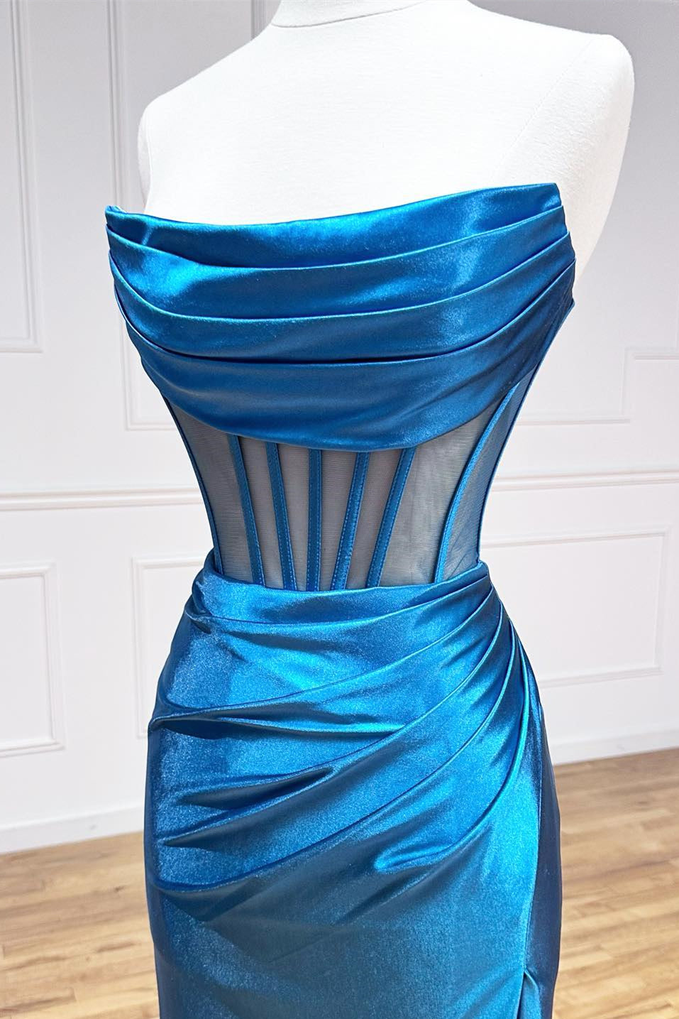 Strapless Pleated Boning Sheer Long Prom Dress with Slit - prom dress - DYAVOR®