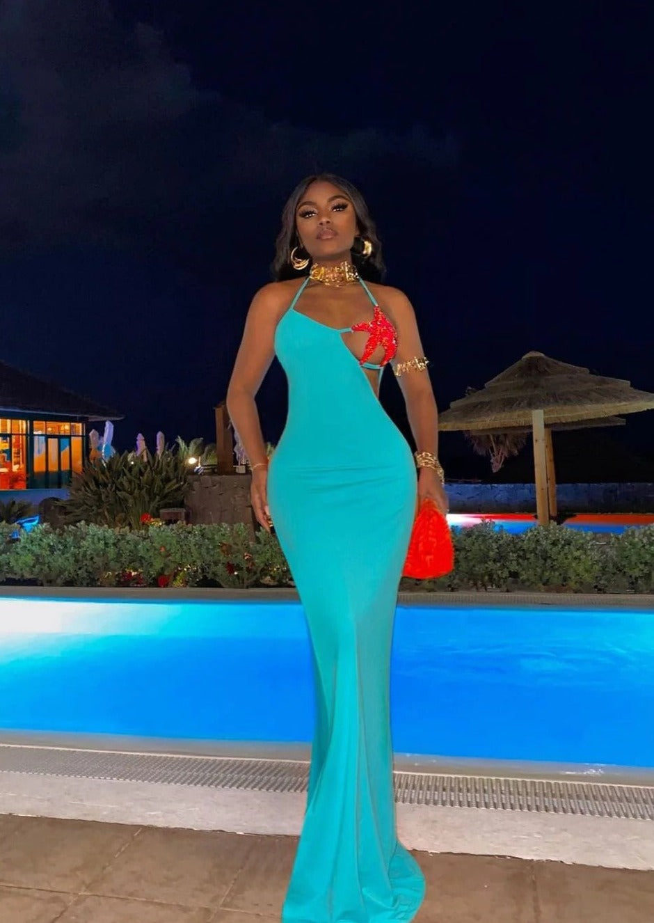 Turquoise Starfish Cup Maxi Dress - - DYAVOR®