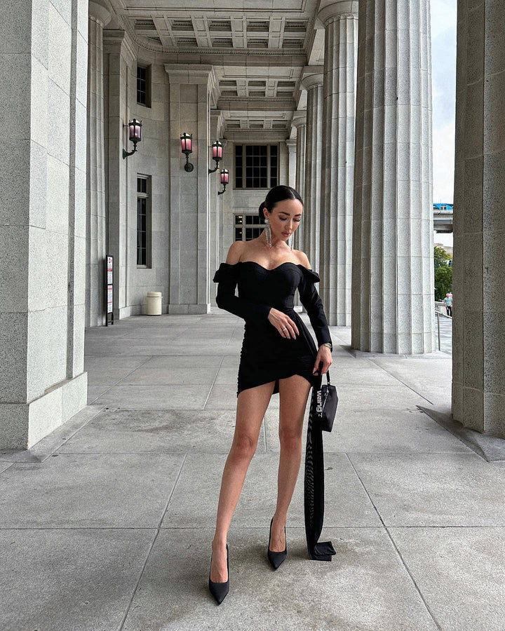 Train Side Black Mini Dress - - DYAVOR®