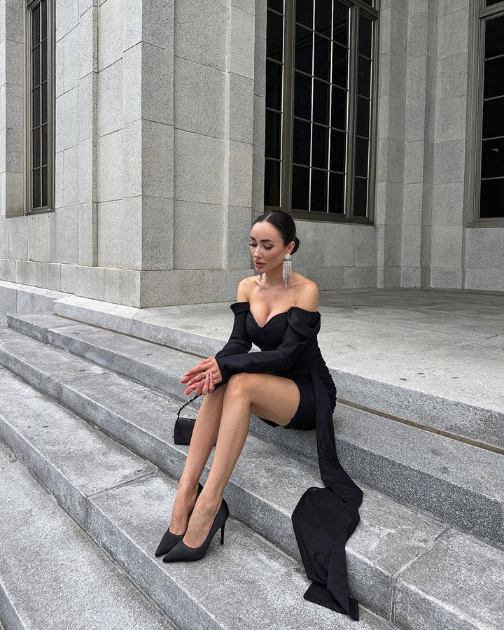 Train Side Black Mini Dress - - DYAVOR®