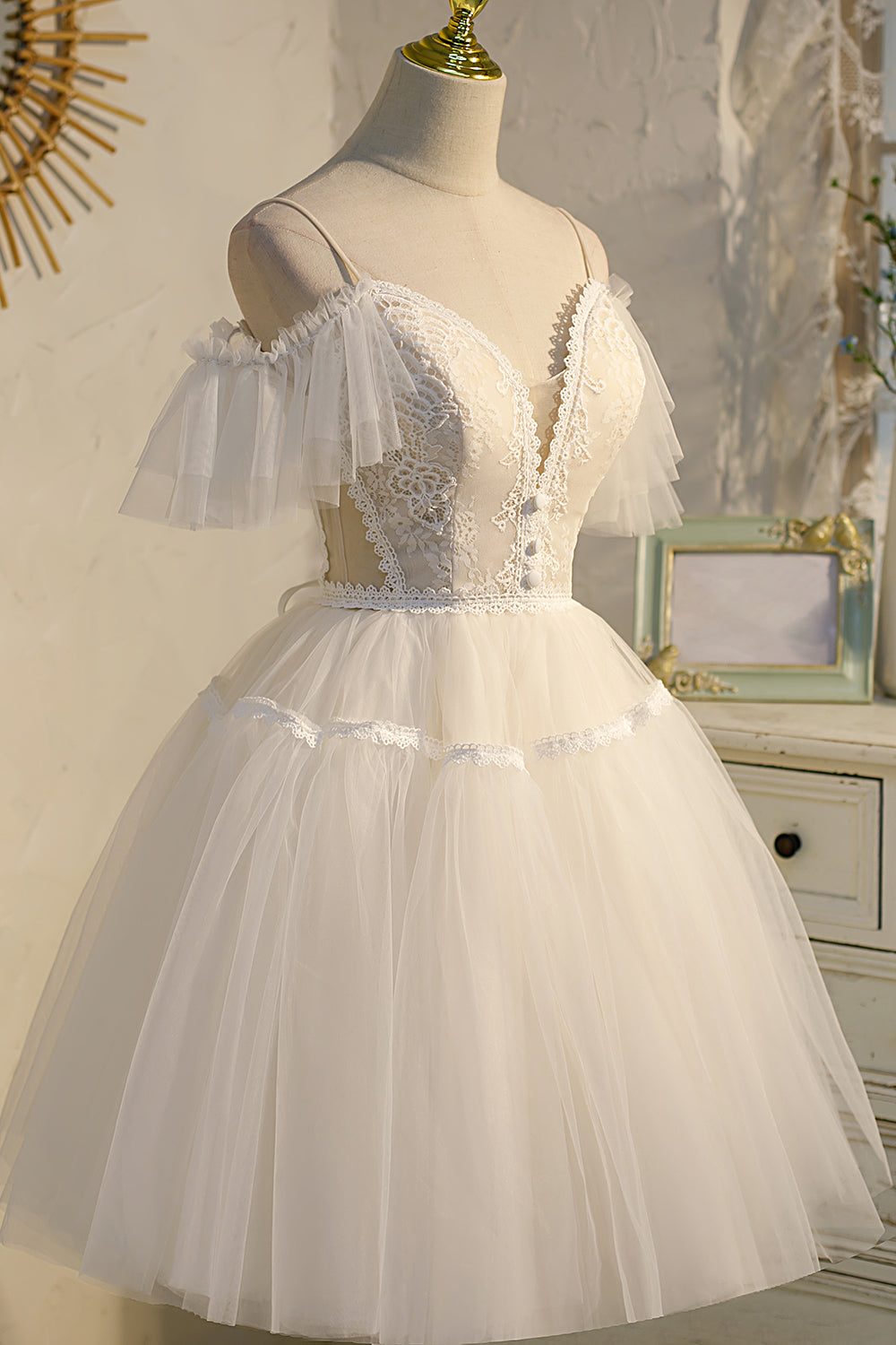 Maggie |A-line V Neck Spaghetti Straps Tulle Homecoming Dress - Homecoming Dress - DYAVOR®
