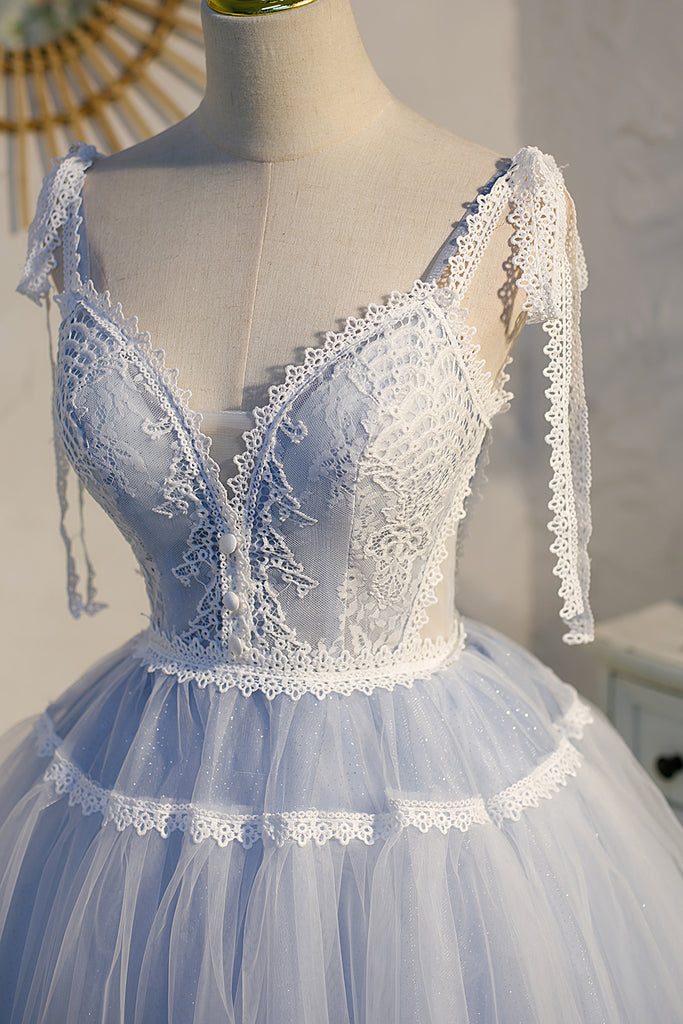 Eudora |A Line Tulle Lace V Neck Homecoming Dress - Homecoming Dress - DYAVOR®