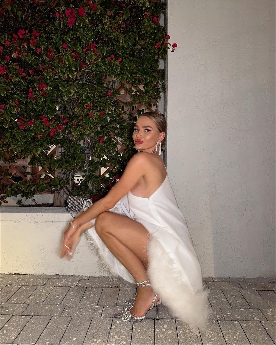 Feather Mini A-line White Dress - - DYAVOR®