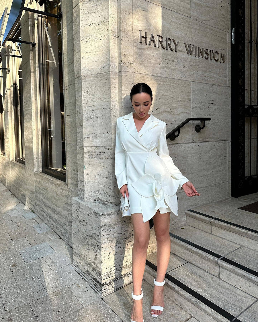 White Mini Dress with Flower - - DYAVOR®