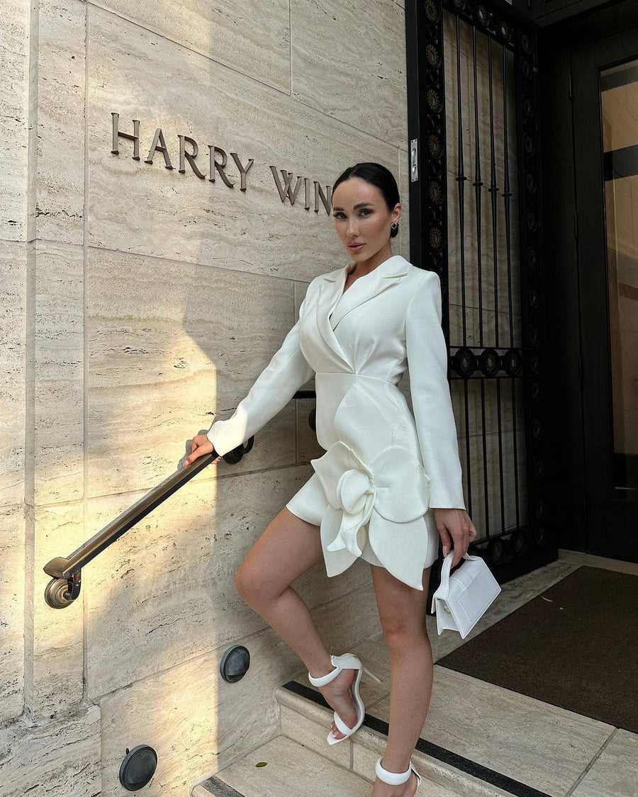 White Mini Dress with Flower - - DYAVOR®