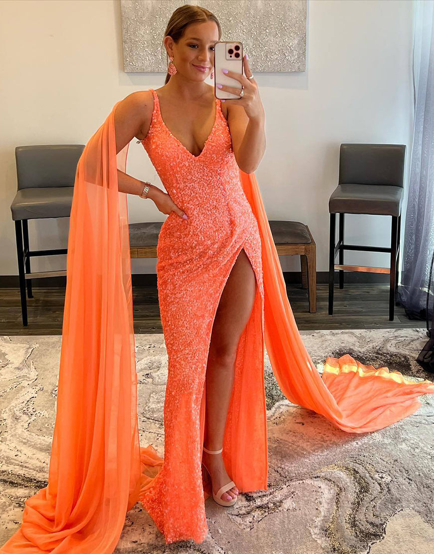 Lorelai |Mermaid V Neck Sequin Prom Dress with Slit - Prom Dress - DYAVOR®