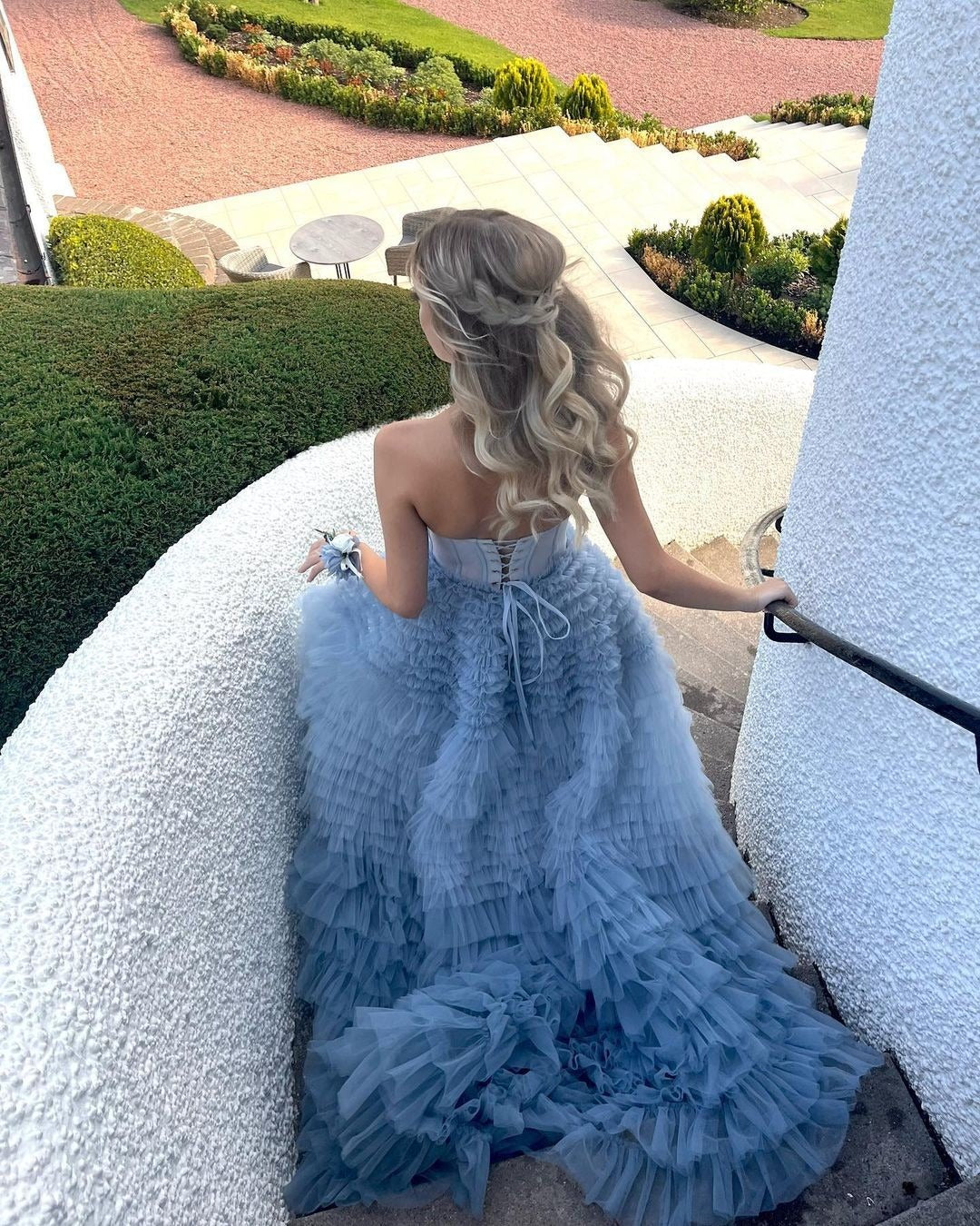 Kaia |A Line Sweetheart Tiered Ruffled Tulle Long Prom Dress - Prom Dress - DYAVOR®