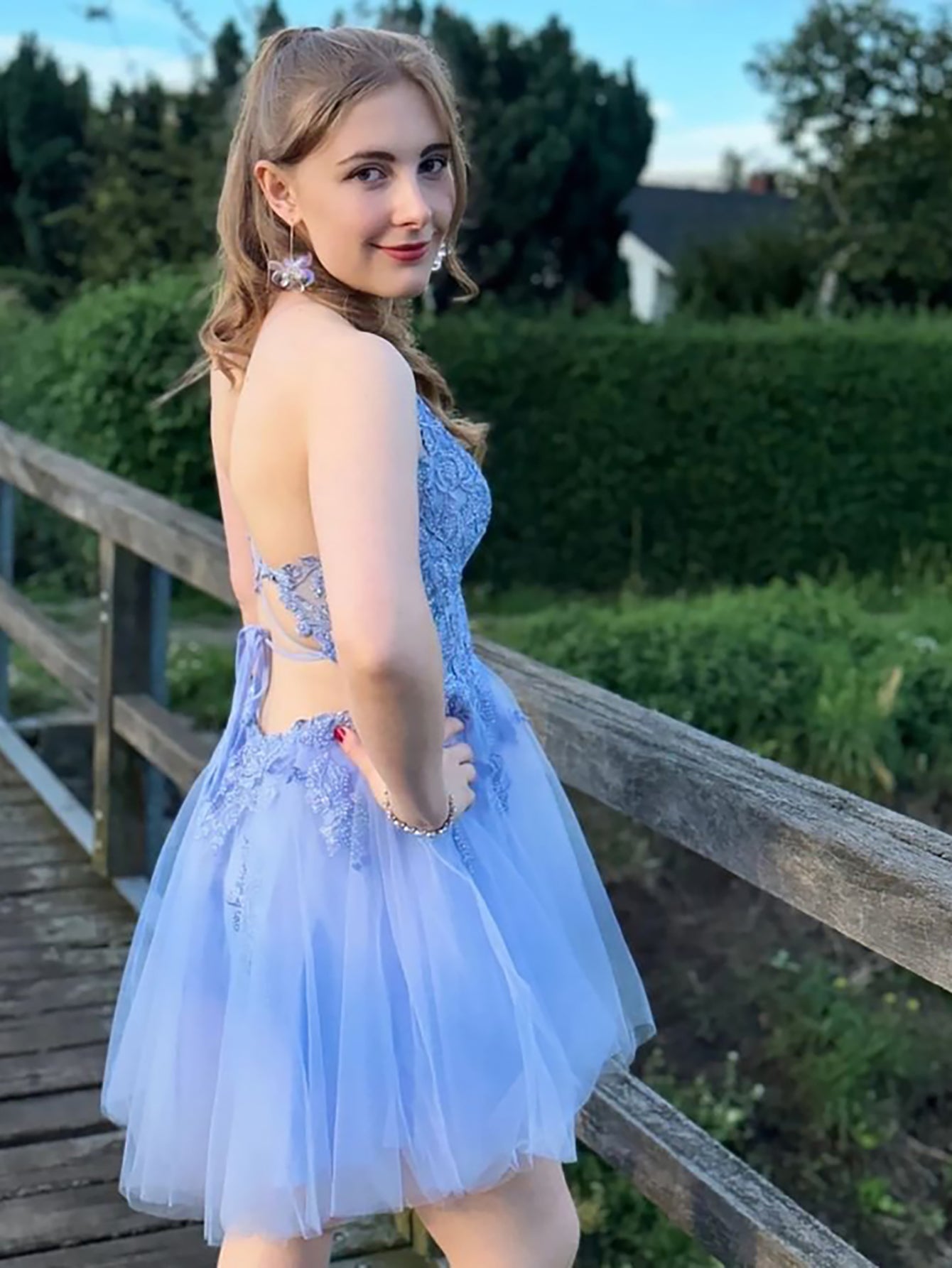 Anya | A Line Applique BlushTulle Short Homecoming Dress - Homecoming Dress - DYAVOR®