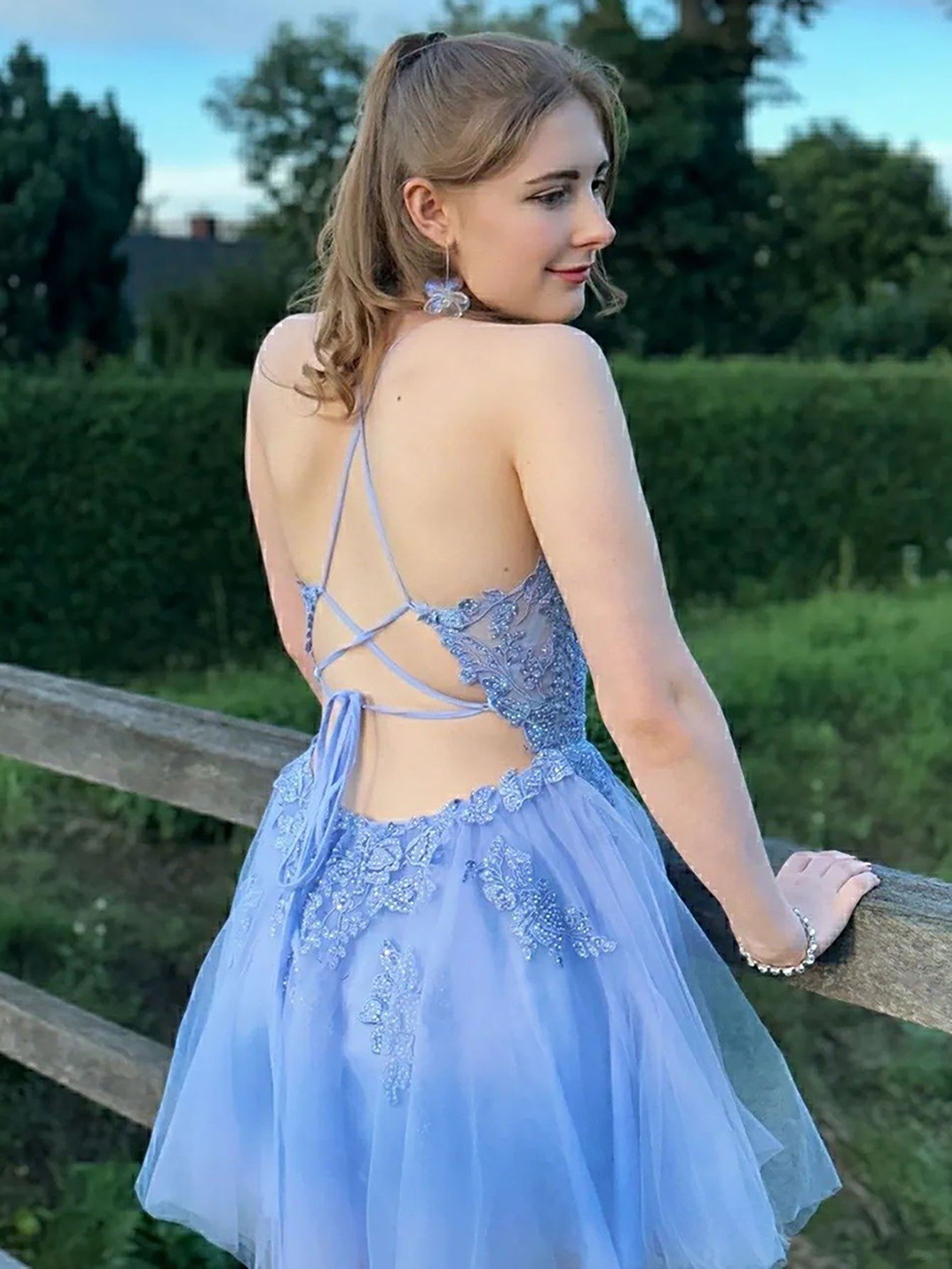 Anya | A Line Applique BlushTulle Short Homecoming Dress - Homecoming Dress - DYAVOR®