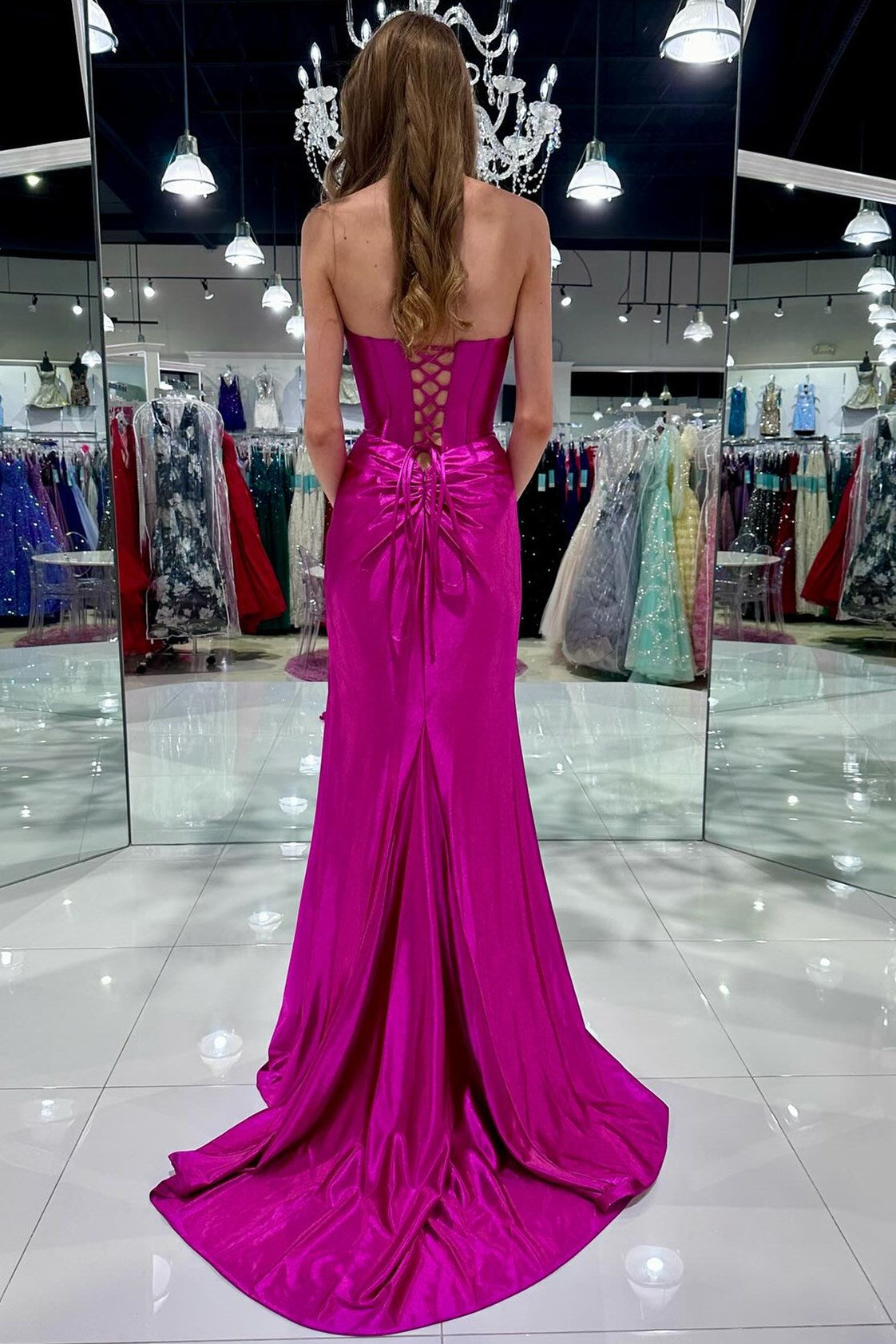Leslie | Red Strapless Twist-Front Mermaid Long Dress with Slit - Prom Dress - DYAVOR®