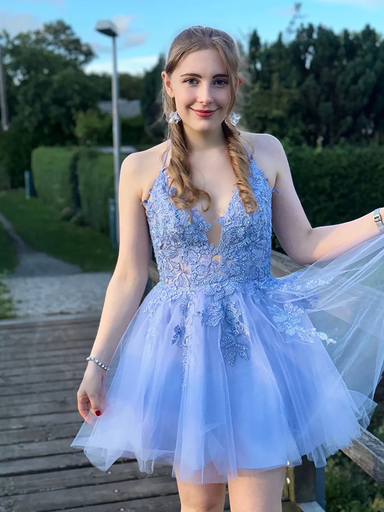 Anya | A Line Applique BlushTulle Short Homecoming Dress - Homecoming Dress - DYAVOR®