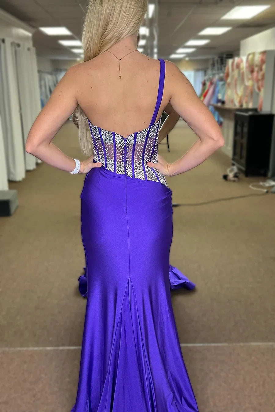 Laylani | Blue Mermaid One Shoulder Long Prom Dresses with Beaded - prom dress - DYAVOR®