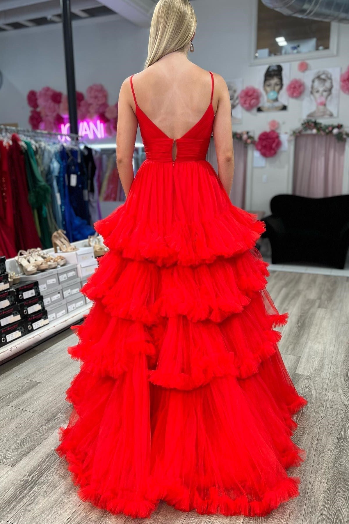 Skye |A-line V-Neck Tulle Prom Dress with Tiered Ruffles - Prom Dress - DYAVOR®
