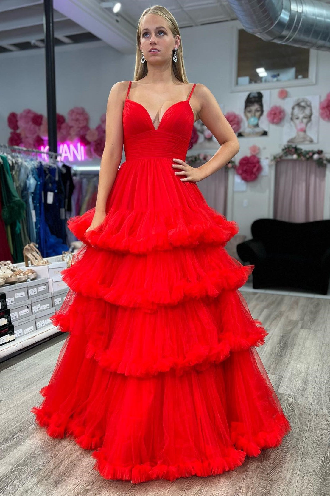 Skye |A-line V-Neck Tulle Prom Dress with Tiered Ruffles - Prom Dress - DYAVOR®