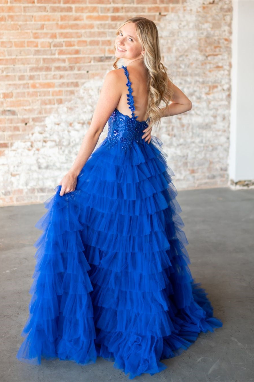 Avah | Fuchsia Layers Floral Tulle A-line Long Prom Dress - Prom Dress - DYAVOR®