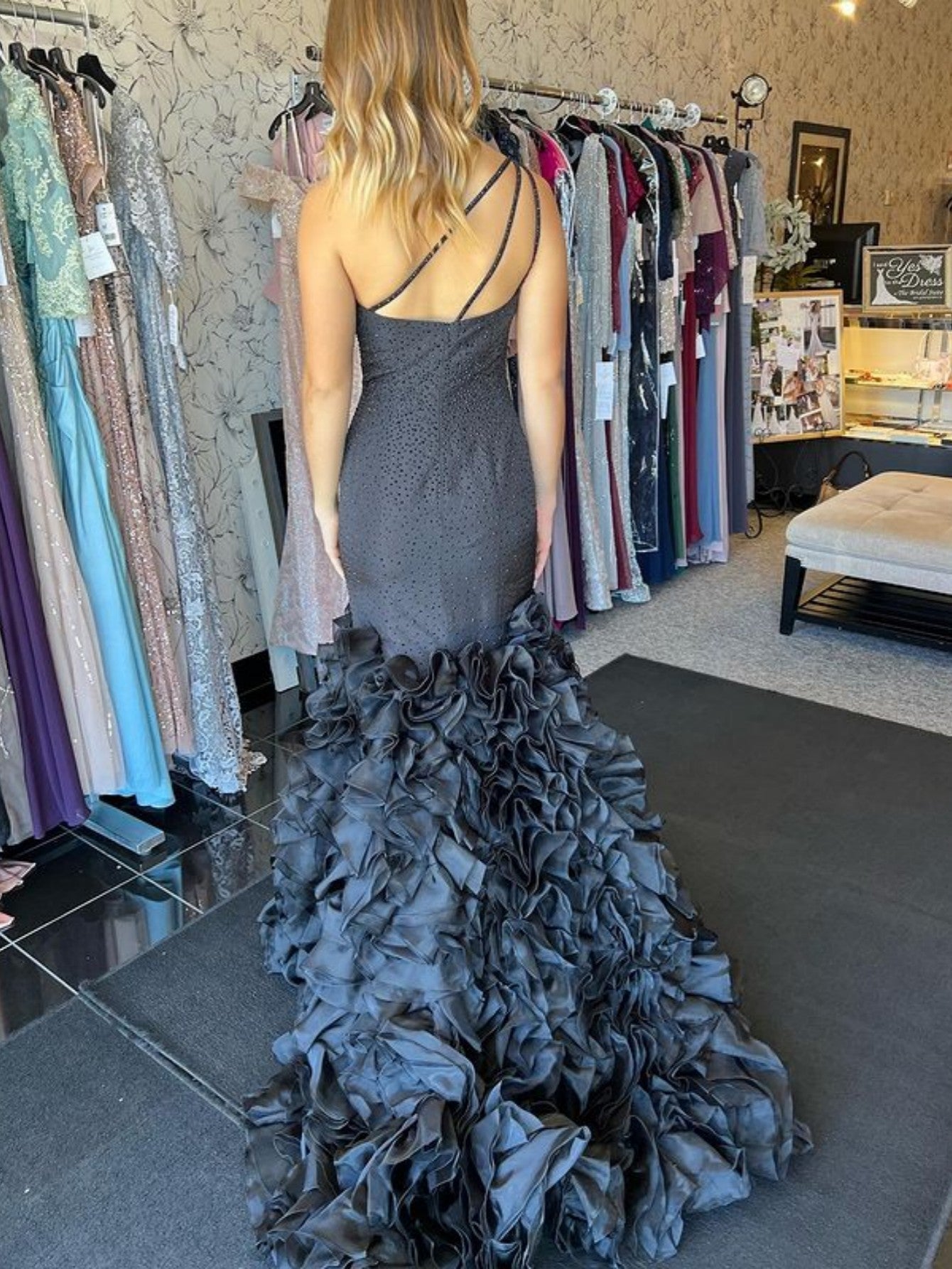 Mermaid Black One Shoulder Tiered Seqins Long Prom Dress - Prom Dress - DYAVOR®