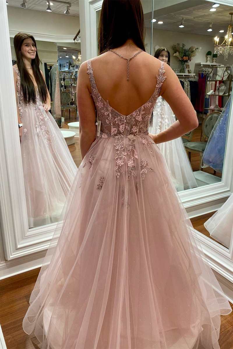 Artemis | Floral Lace Plunge V Backless A-Line Prom Gown - Prom Dress - DYAVOR®