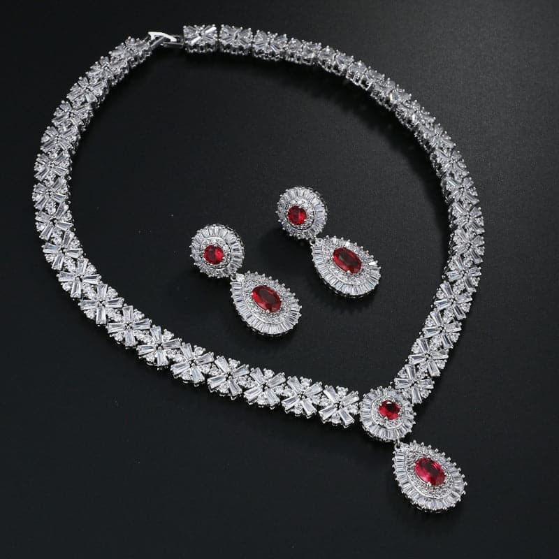 Luxurious Waterdrop Cubic Zirconia Earrings and Necklace Set MSN110821 - Jewelry Set - DYAVOR®