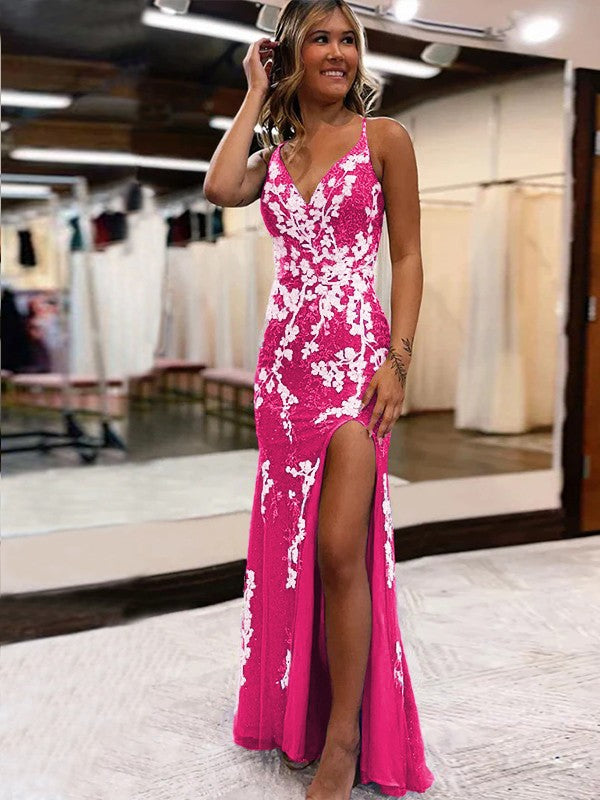 Ainhoa | Glitter Blue Mermaid Lace Long Prom Dress with Slit - prom dress - DYAVOR®