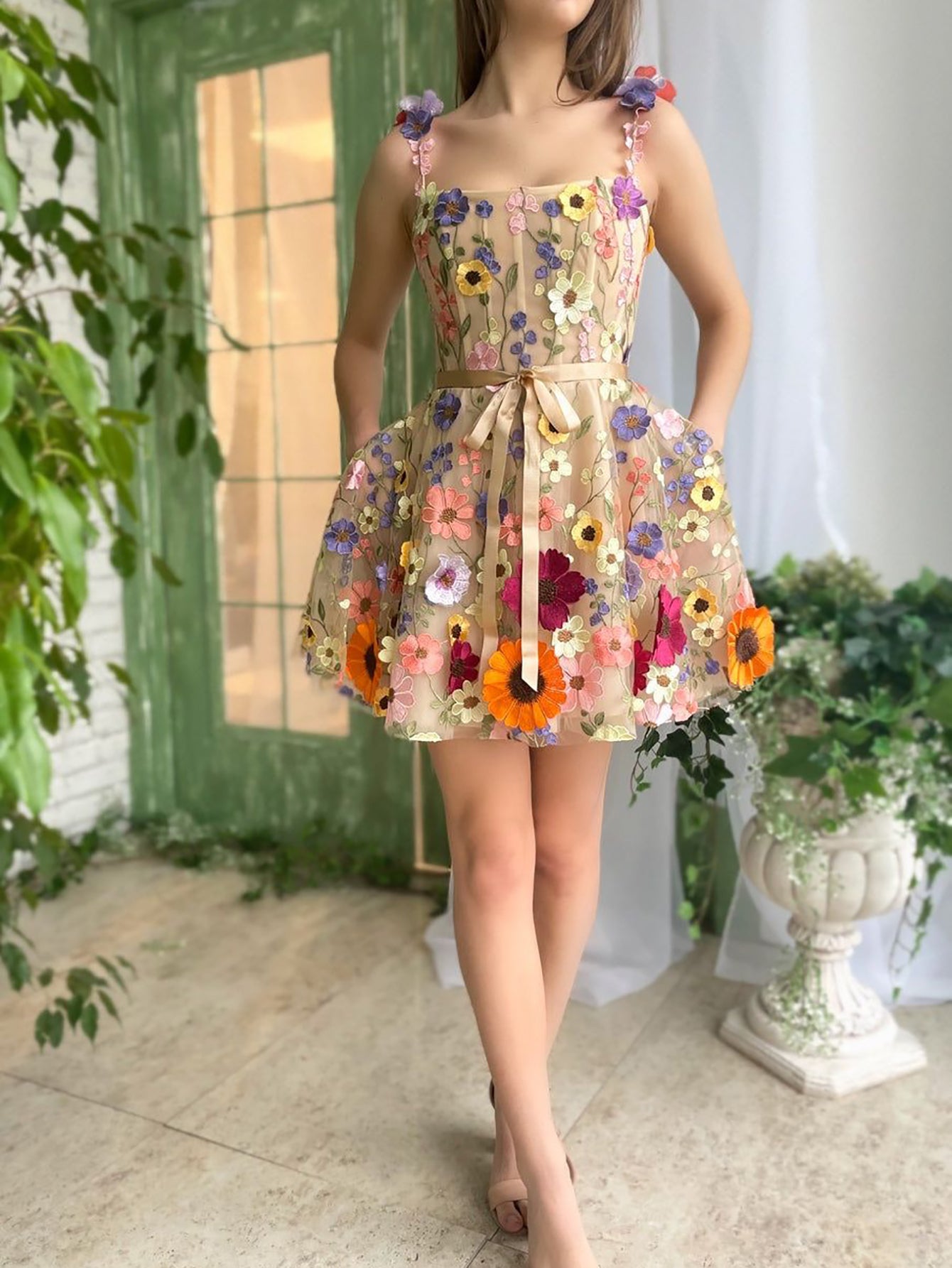 Sophie | A Line Floral Short Homecoming Dress With 3D Flowers - Homecoming Dress - DYAVOR®
