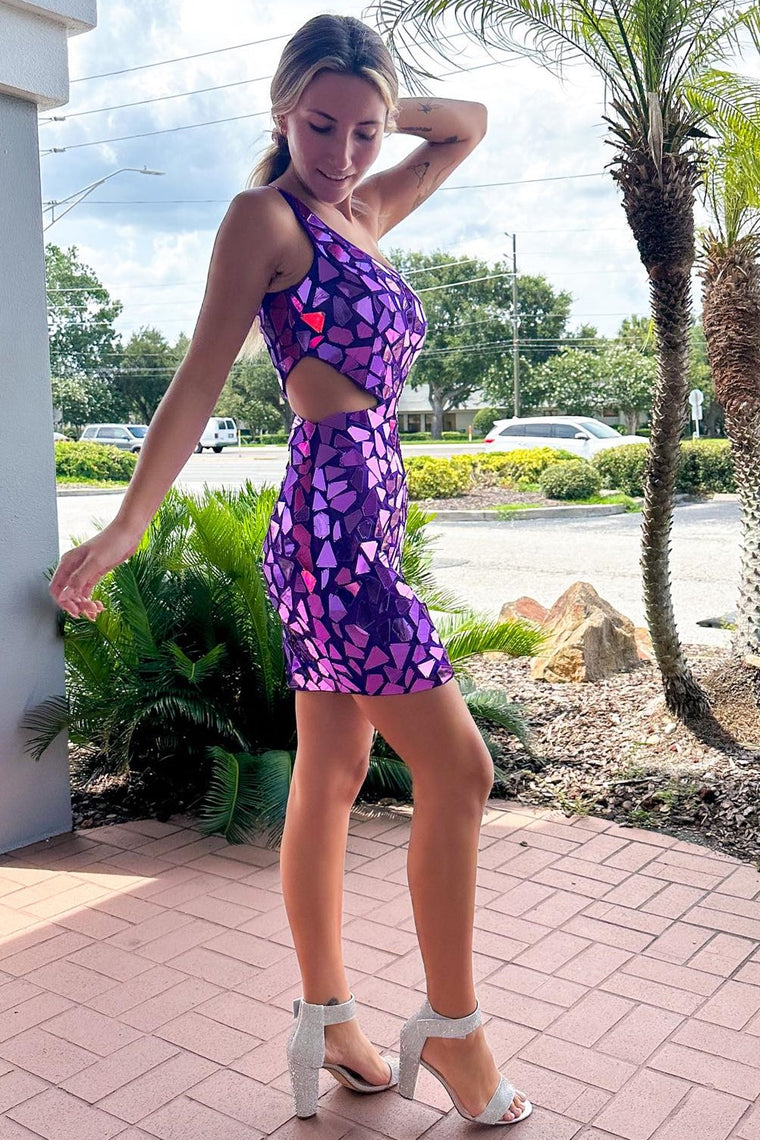 Jaliyah | Green Cut Glass Mirror One-Shoulder Cutout Short Party Dress - Prom Dress - DYAVOR®
