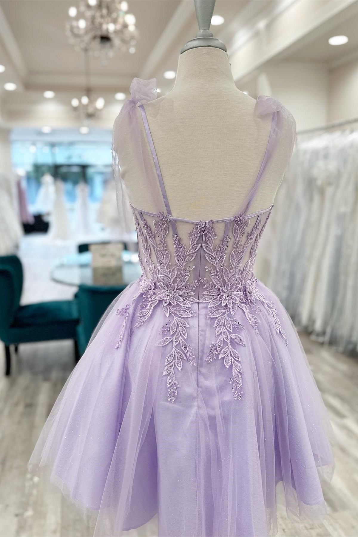 Sierra | Lavender Floral Appliques Sweetheart A-Line Short Homecoming Dress - Prom Dress - DYAVOR®