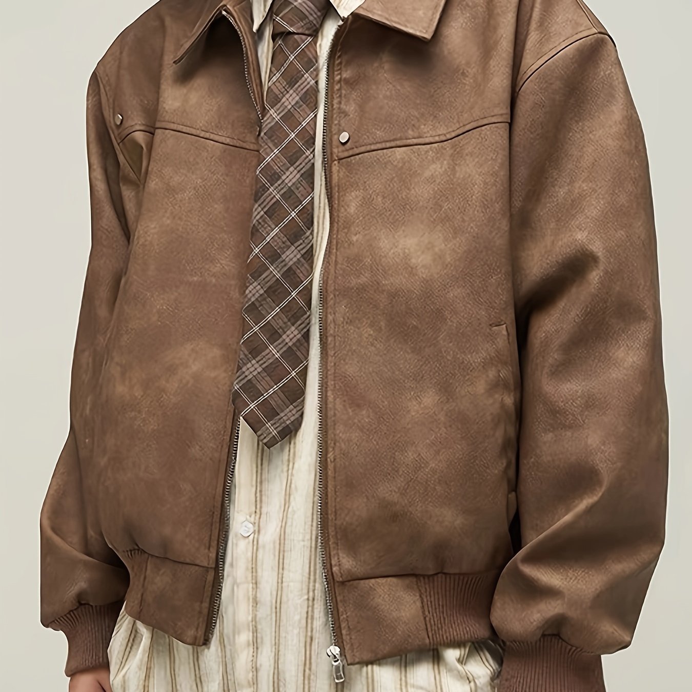 Bram | Vintage brown PU jacket with loose fit - 07/112024 1 - DYAVOR®