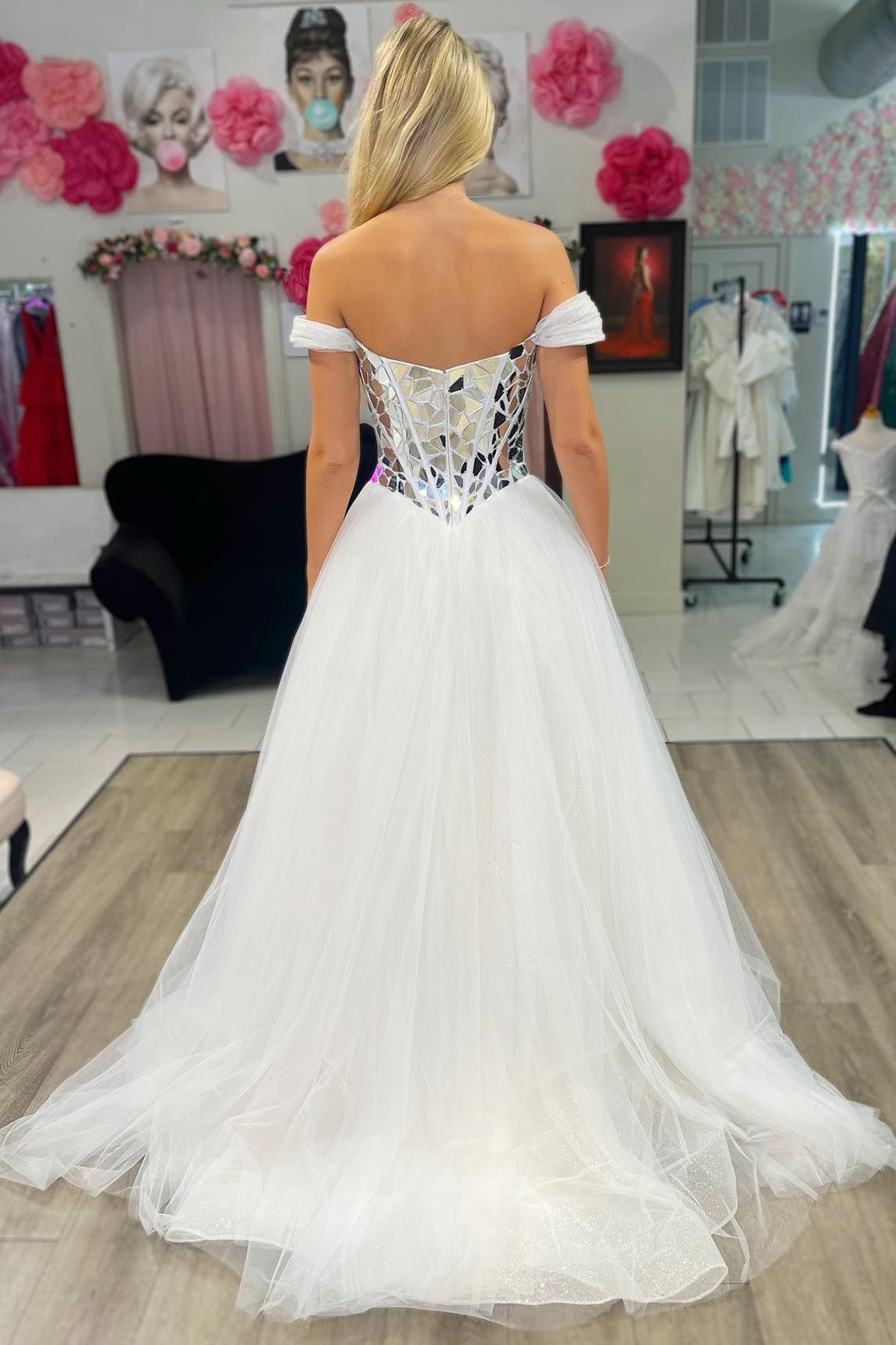 Aylin |A line Off the Shoulder Sequins Tulle Prom Dress - prom dress - DYAVOR®