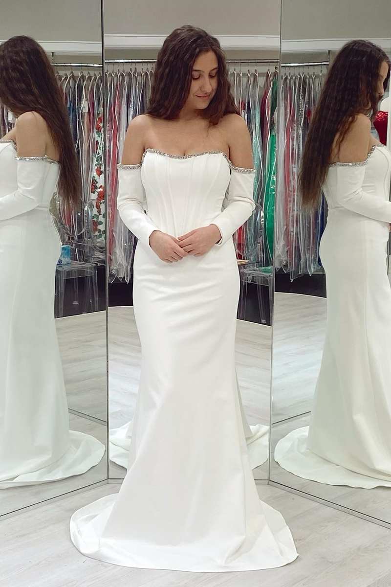 Aqua Off-the-Shoulder Long Sleeve Mermaid Formal Dress - Prom Dress - DYAVOR®