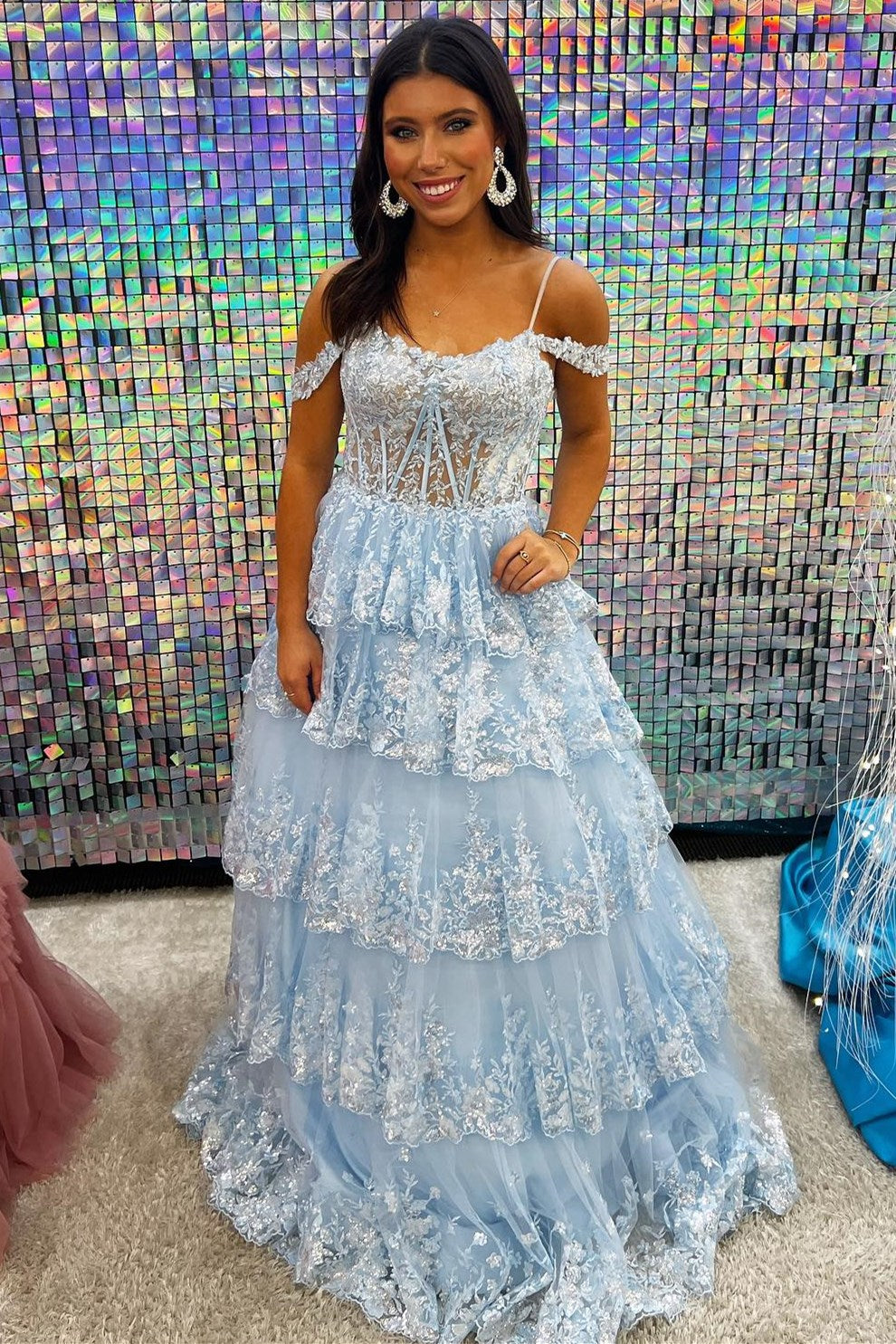 Maureen | Tulle Sequin Cold-Shoulder Ruffle Tiered Long Prom Dress - Prom Dress - DYAVOR®