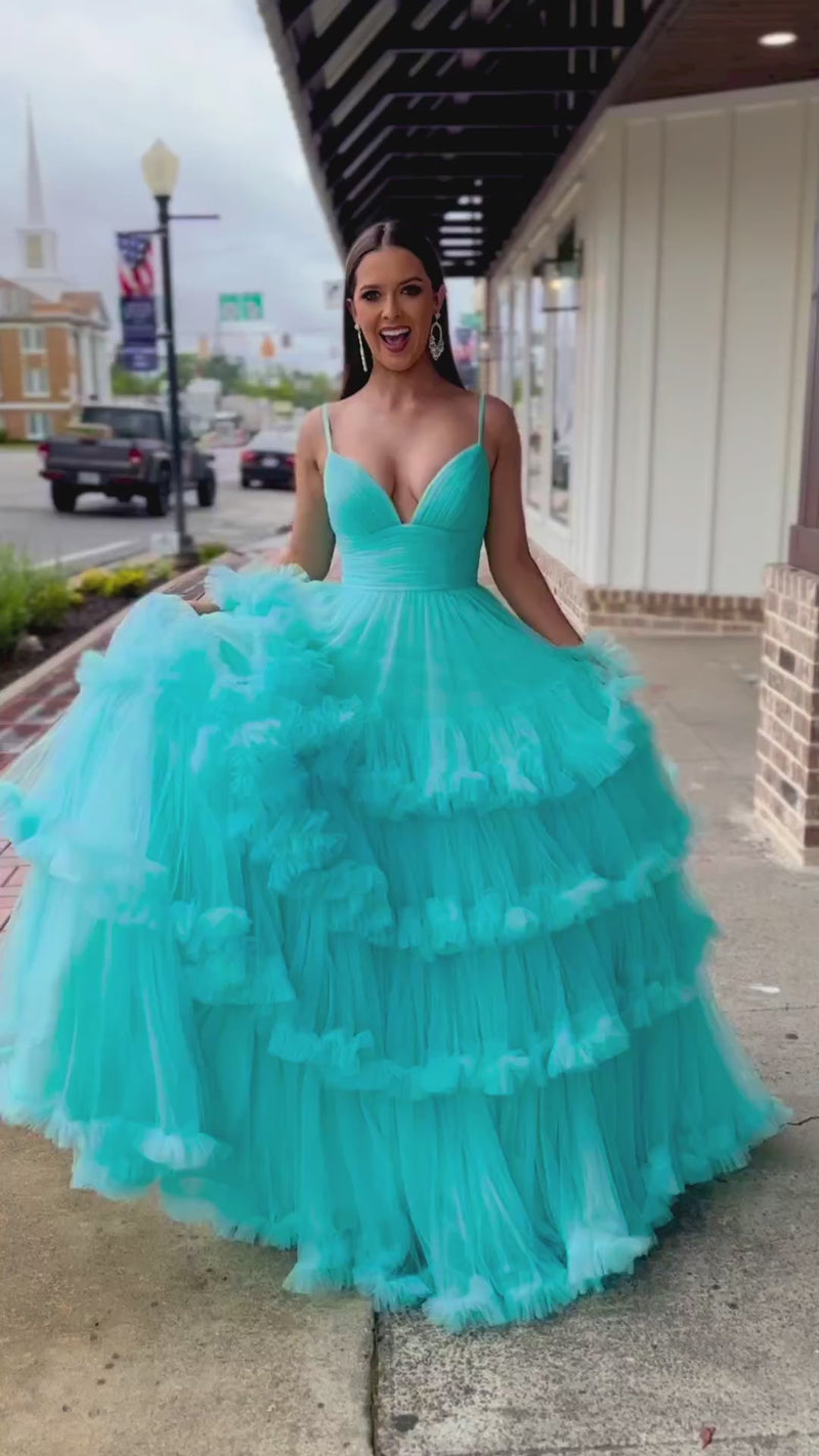 Skye |A-line V-Neck Tulle Prom Dress with Tiered Ruffles - Prom Dress - DYAVOR®